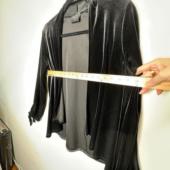 Jet Black Velvet Velour Waterfall Open Front Cardigan Long Sleeve with Ties M - Picture 8 of 10